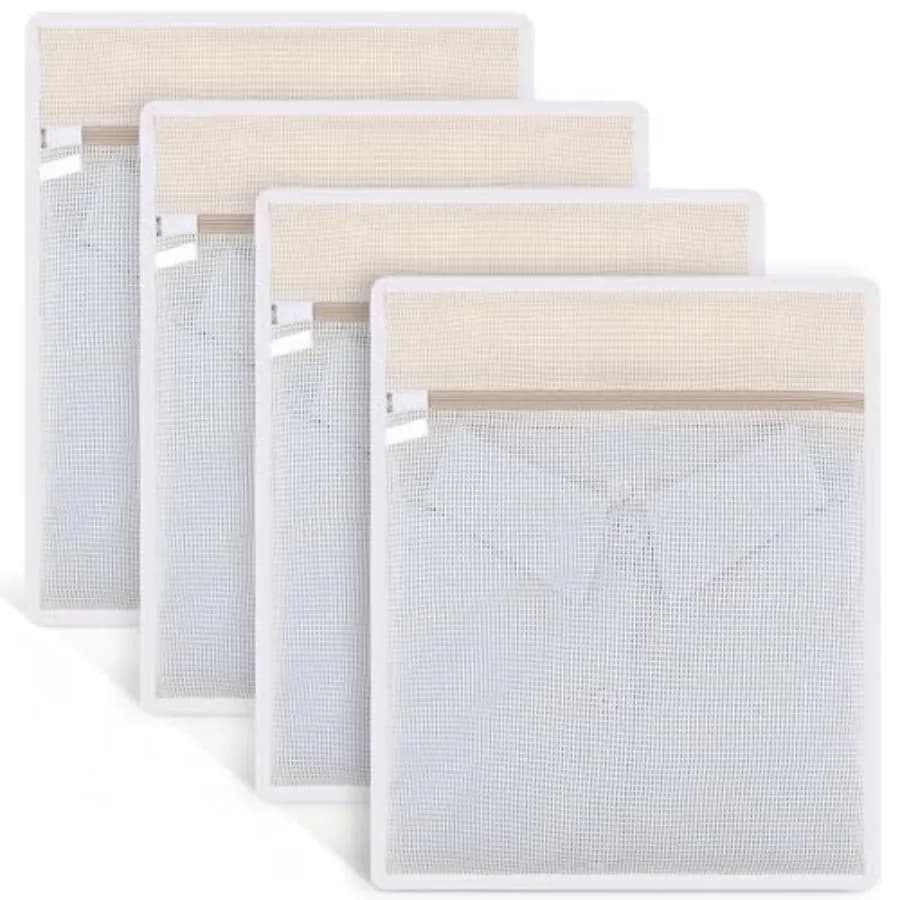 4 Pack Durable Cotton Mesh Laundry Bags for Delicates - 12×16inch Laundry Bags Mesh Wash Bags with Sturdy Zipper for Underwear