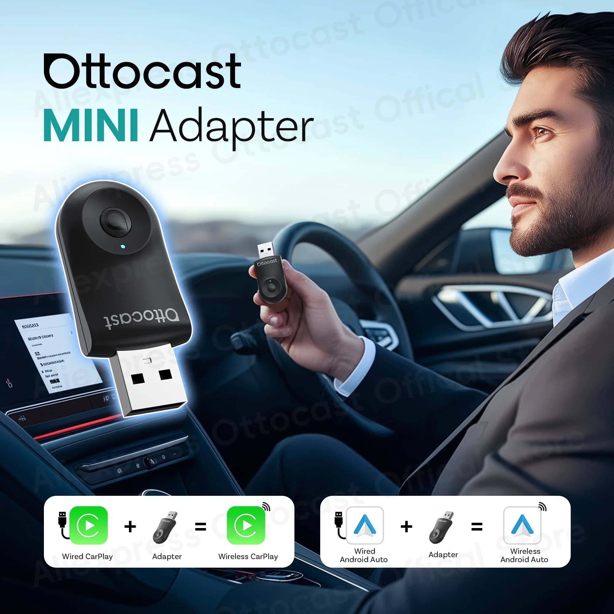 New OTTOCAST MINI 2026: Wireless Adapter Android CarPlay Bluetooth for iPhone and Samsung Google Phone