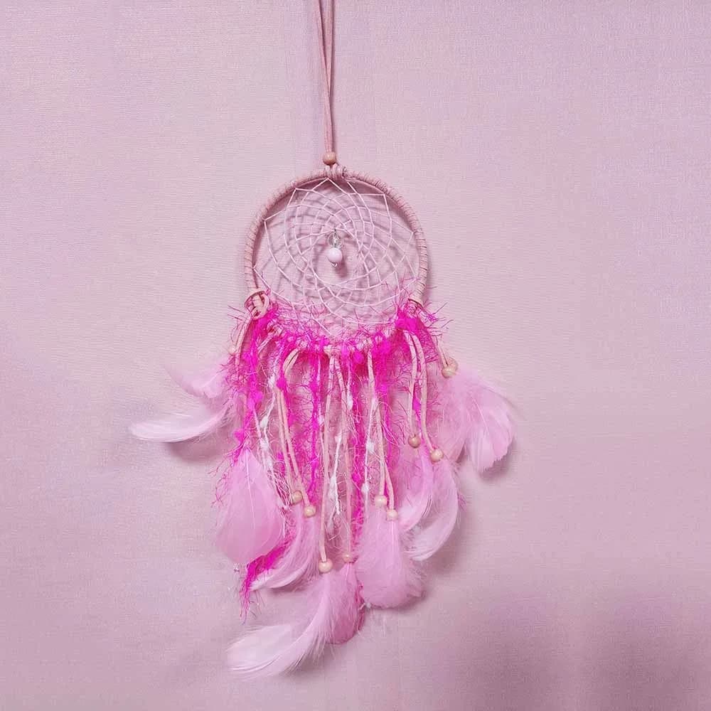 Pink Feathers Dreamcatcher Pendant 4.33x13.78in Handmade Craft Feather Dreamcatcher Hanging Design Dreamcatcher Decoration