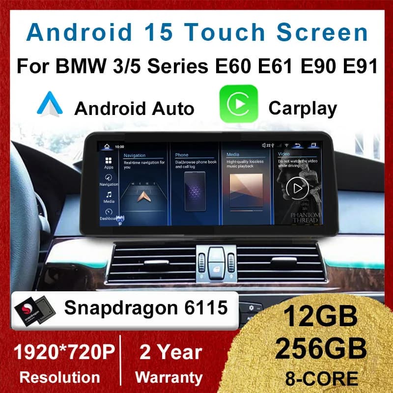 Qualcomm Android 15 12 + 256G Auto Carplay Lettore Dvd per BMW Serie 5 E60 E61 E90 E91 Radio Navigazione GPS Multimediale Stereo