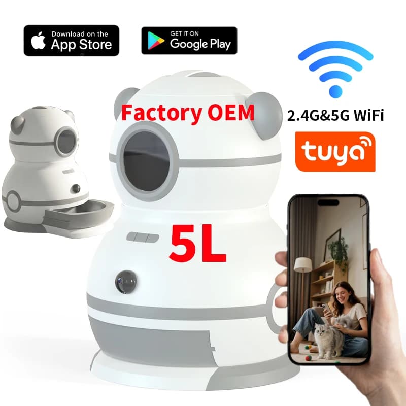 hit product5L Eco-Friendly Modern Tuya APP Controlled Automatic Pop Retract Food Bowl Smart Pet Feeder with HD Camera