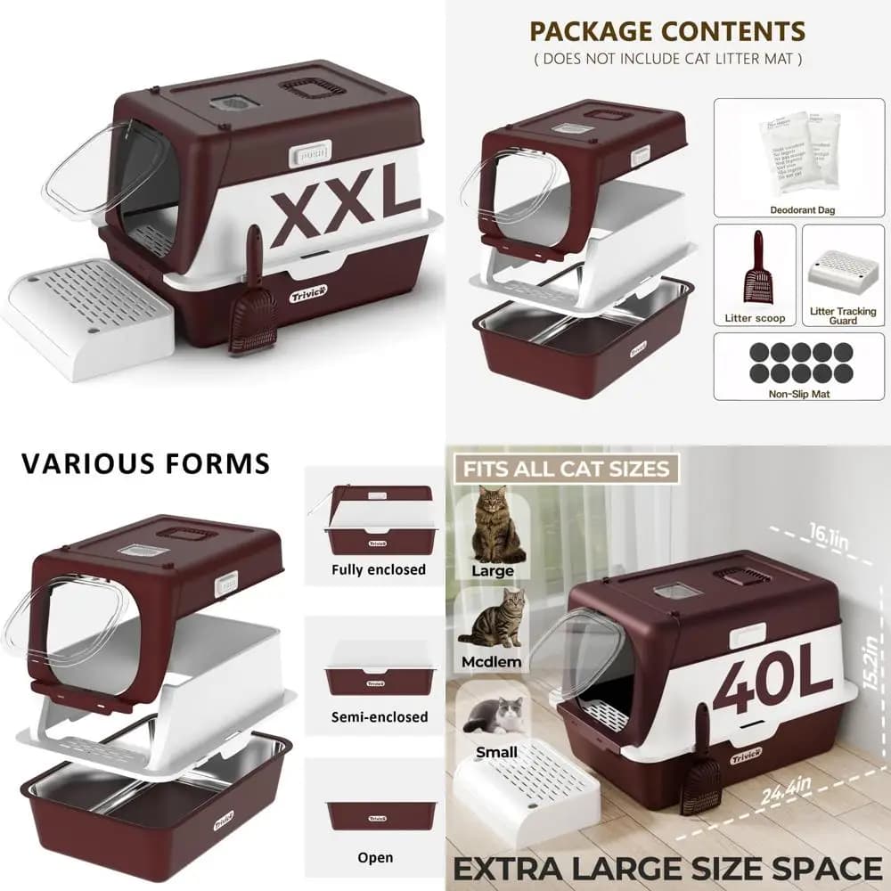 XX-Large lettiera per gatti in acciaio inossidabile con coperchio 24x16,1x15,2 grande lettiera chiusa per gatti grandi, controllo degli odori con magnetico