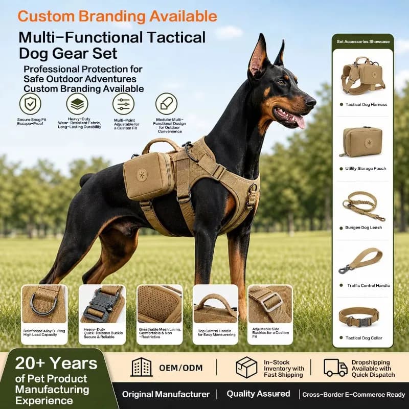 High Quality Heavy Duty Metal Buckle Pet Dog Harness Training Collar Large Dogs Collar and Leash Set Tactical Collar Dog