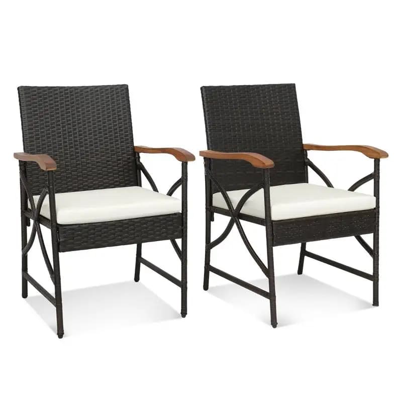 Set di 2/4 sedie da pranzo in vimini per patio con morbido cuscino con cerniera - Set di 2