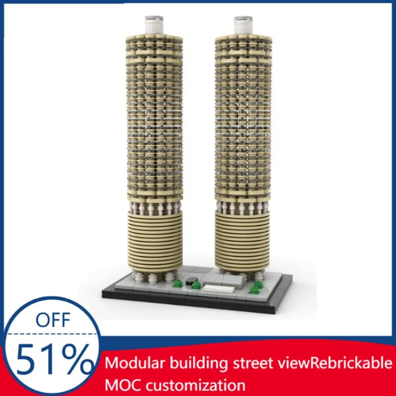 1560 Pezzi MOC Marina City Skyscraper Architecture Modello in Scala 1:800, Blocchi da Costruzione Personalizzati, Giocattolo Educativo Fai-da-te per Esposizione