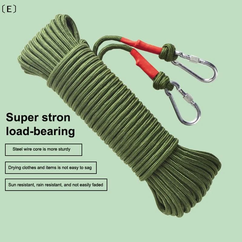 〔E〕10M/20M Wire Rope Clothesline 8MM With 2 Hooks Laundry Hanging String Thicken Wall Hanger Wire Core Nylon Cord