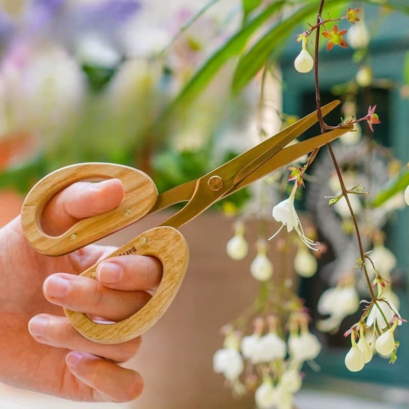 Gardening Grass Flower Scissors Stainless Steel Solid Wood Handle Potted Plant Pruning Floral Scissors Flower Arrangement Tools
