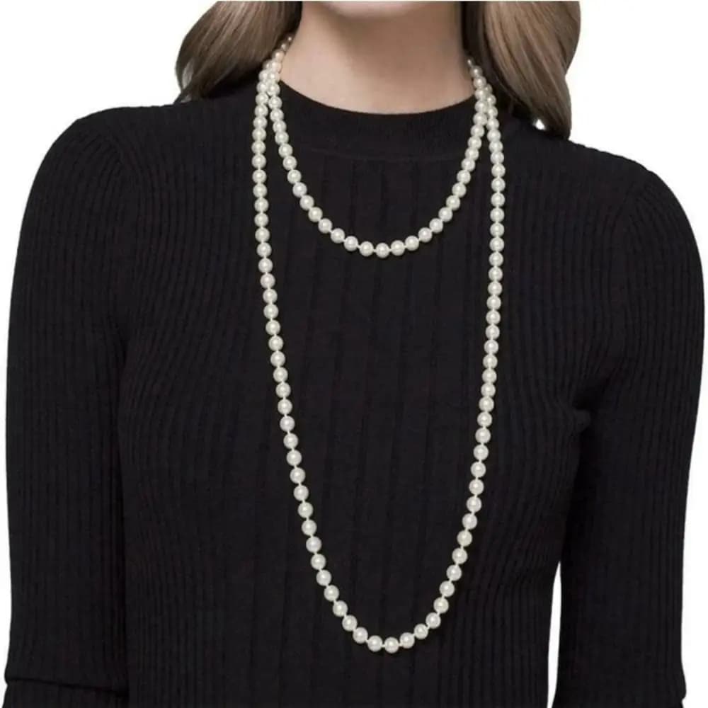 Temperament Elegant Sweet Vintage French Clavicle Chain Women Choker Korean Style Long Necklace Imitation Pearl Sweater Chain
