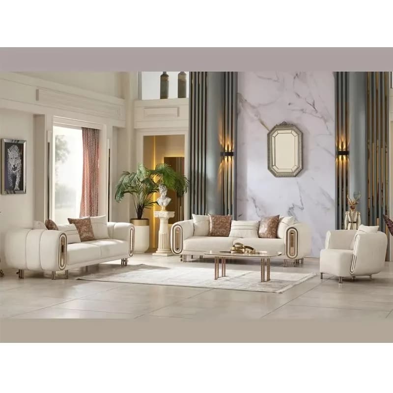 # Set di Divani in Stile Lusso Italiano con Decorazioni Dorate e Gambe in Acciaio Inox Dorato per Soggiorno in Vendita