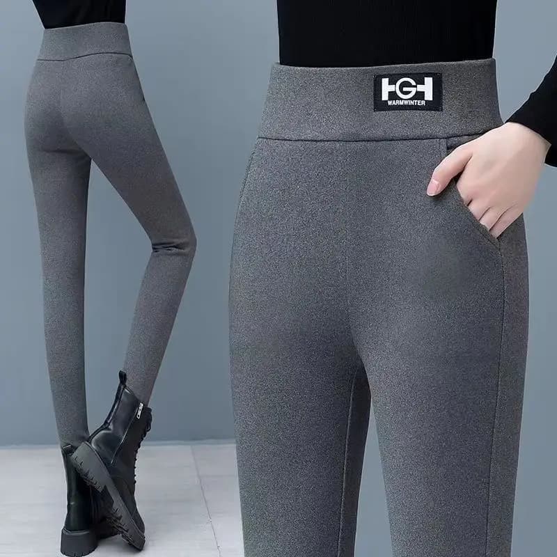 New High Street Lamb Wool Plus Leggings in pile Donna Inverno Addensare Vita alta Aderente Termico Tinta unita Pantaloni in vita elastica