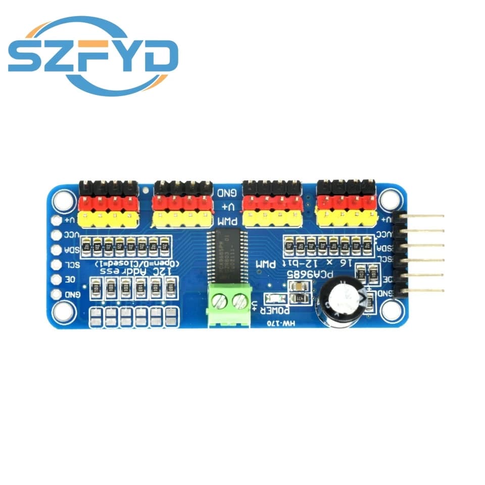 PCA9685 module with I2C interface for 16 channel PWM servo shield driver and 12 bits for Raspberry Pi