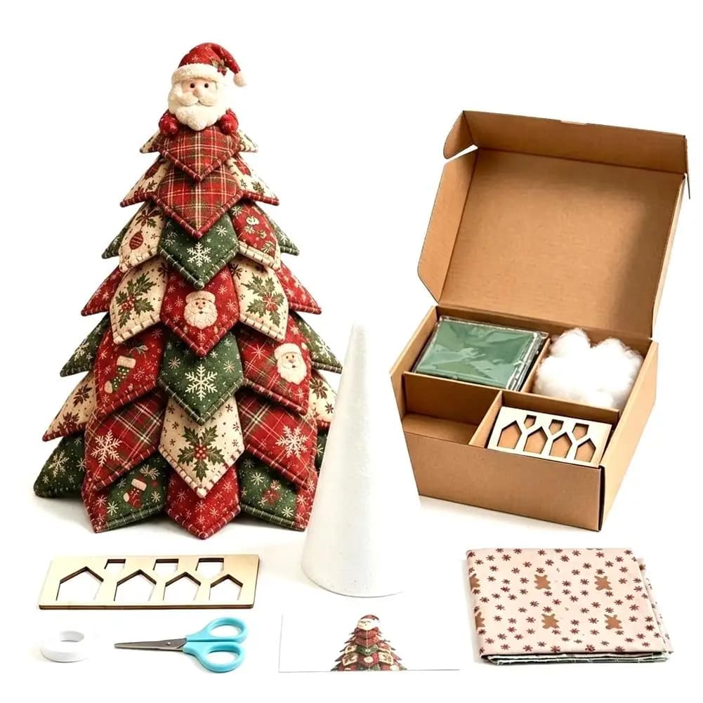 DIY Quilted Christmas Tree Kit Handcraft Beginner‑Friendly 3D Tabletop Christmas Santa Claus Snowman Sewing Kit Gifts