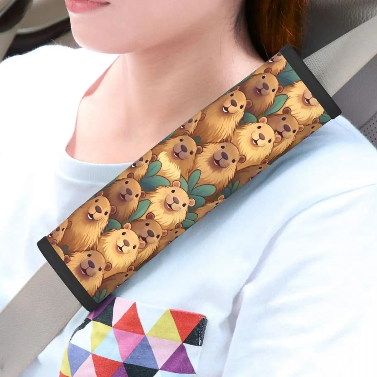 Copri Cintura di Sicurezza per Auto con Motivo Kawaii di Capibara, Cuscino Comfort per Cintura di Sicurezza per Auto e Zaini