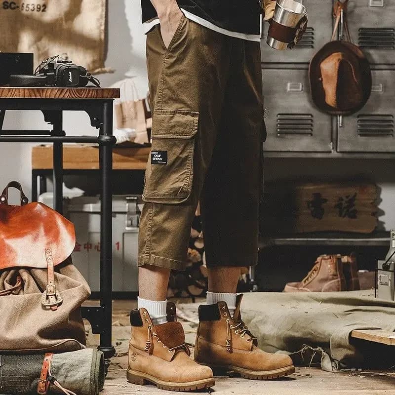Con cerniera Khaki Draw String Tasche Baggy Pantaloncini cargo da uomo Solid Wide sopra il ginocchio Pantaloni corti larghi per uomo Designer popolare