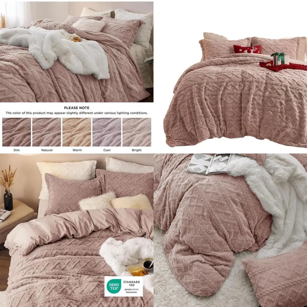 Set copripiumino in soffice flanella per Natale - Copripiumino in pelliccia sintetica Queen Size, biancheria da letto calda in peluche Cameo Rose per l'inverno, 3-