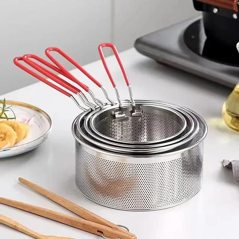 Stainless Steel Kitchen Fry Basket French Fries Cooking Basket Fried Mesh Strainer Colander Noodle Spoon Oil Pan Fry Pan Tool