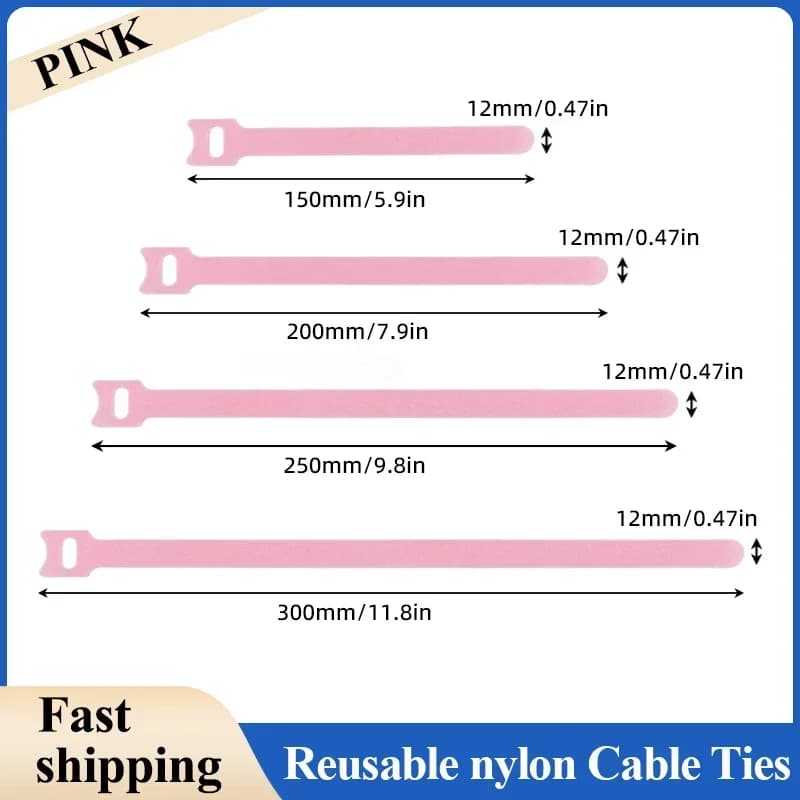 Fascette per cavi rilasciabili di tipo T rosa Fascette di fissaggio per fascette in nylon con gancio e anello in plastica Cinghie di fissaggio per fascette staccabili Organizzatore