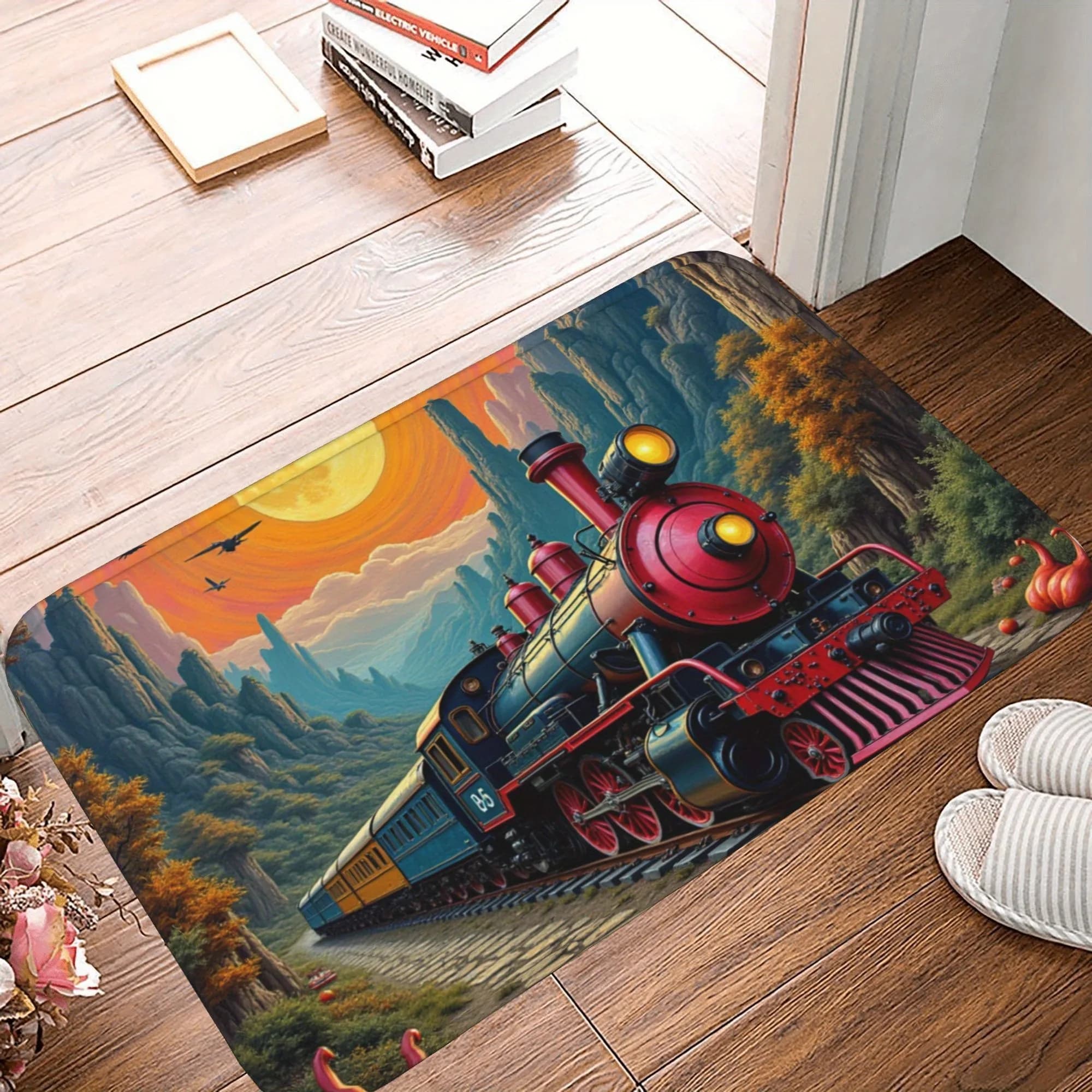 1PC Steam Train Tappeto da cucina Tappetini antiscivolo Tappeto da bagno design pop Tappetino da bagno Tappeto per la casa Lavandino Lavanderia Decor