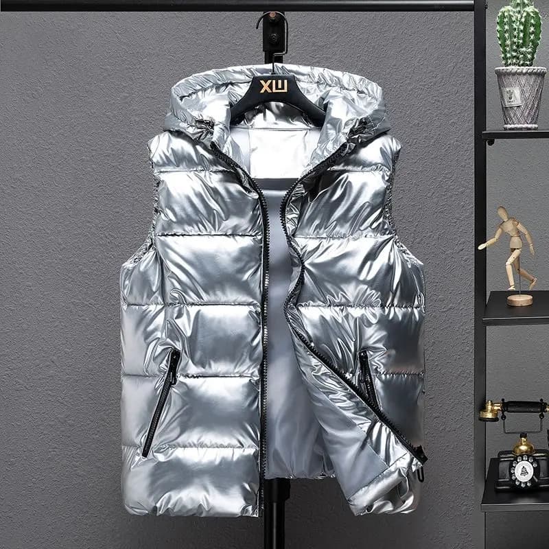 Gilet imbottito con cappuccio lucido alla moda da uomo per ragazzi Adolescenti Studenti Coppia casual Giacca invernale Capispalla 2025
