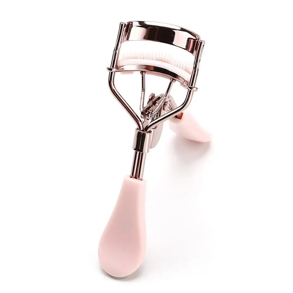 Piegaciglia professionale rosa con pettine per curve perfette, strumento per il trucco facile da usare per tutti i tipi di occhi