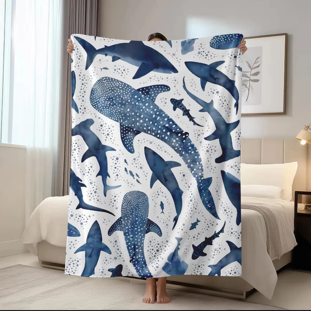 Coperta in Flanella con Stampa Squalo - Multiuso per Divano, Letto, Ufficio, Campeggio, Regalo