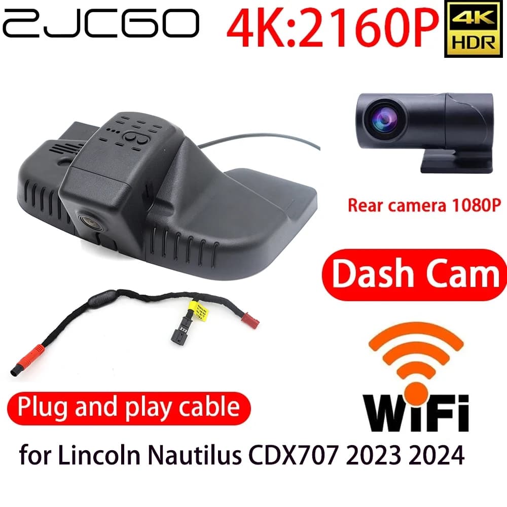 ZJCGO 4K DVR Dash Cam Wifi Front Camera Rear Monitor 24 Hours Lincoln Nautilus CDX707 2023 2024