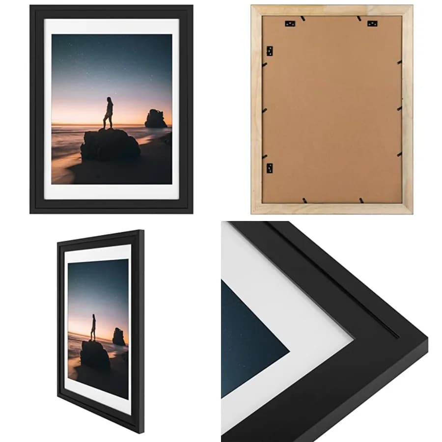 Cornice per Foto - Esposizione con o senza passepartout, Cornice in Legno Massello con Profilo Largo per Esposizione a Parete