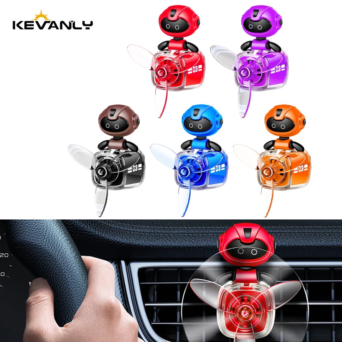 Perfume diffuser for Auto with Clip for Air Bottle, Design Rotating Carton Animated Aircraft Pilot, Oceanic Fragrance for Interior