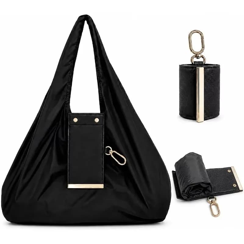 Reusable Mini Keychain Tote Bag Lightweight Large Capacity Foldable Shopping Bag Key Ring Eco-Friendly Expandable Reusable Bag