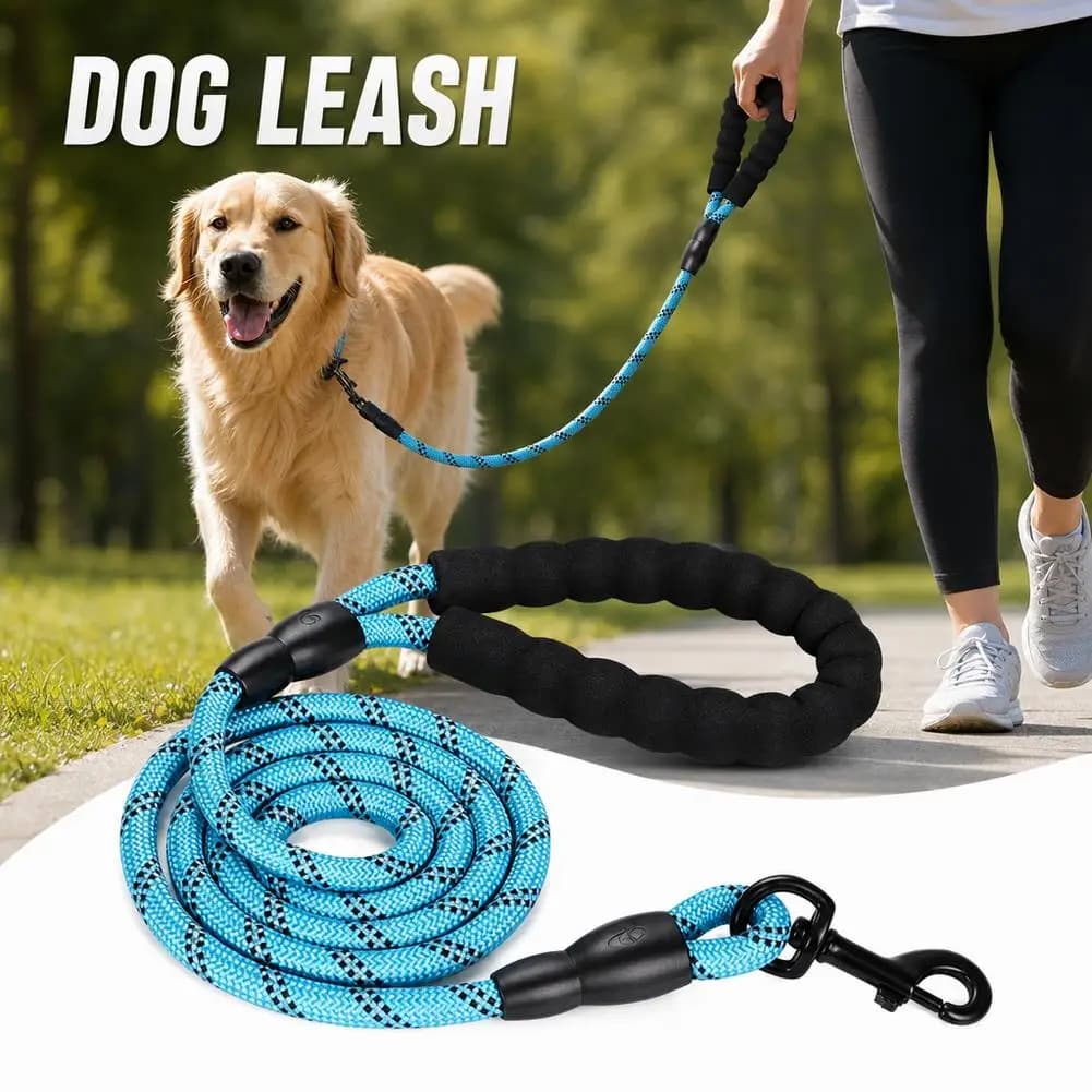 Heavy Duty Reflective Braided Nylon Dog Leash Soft Foam Handle 360° Swivel Clasp Pet Rope Lead for Dogs Outdoor Walking