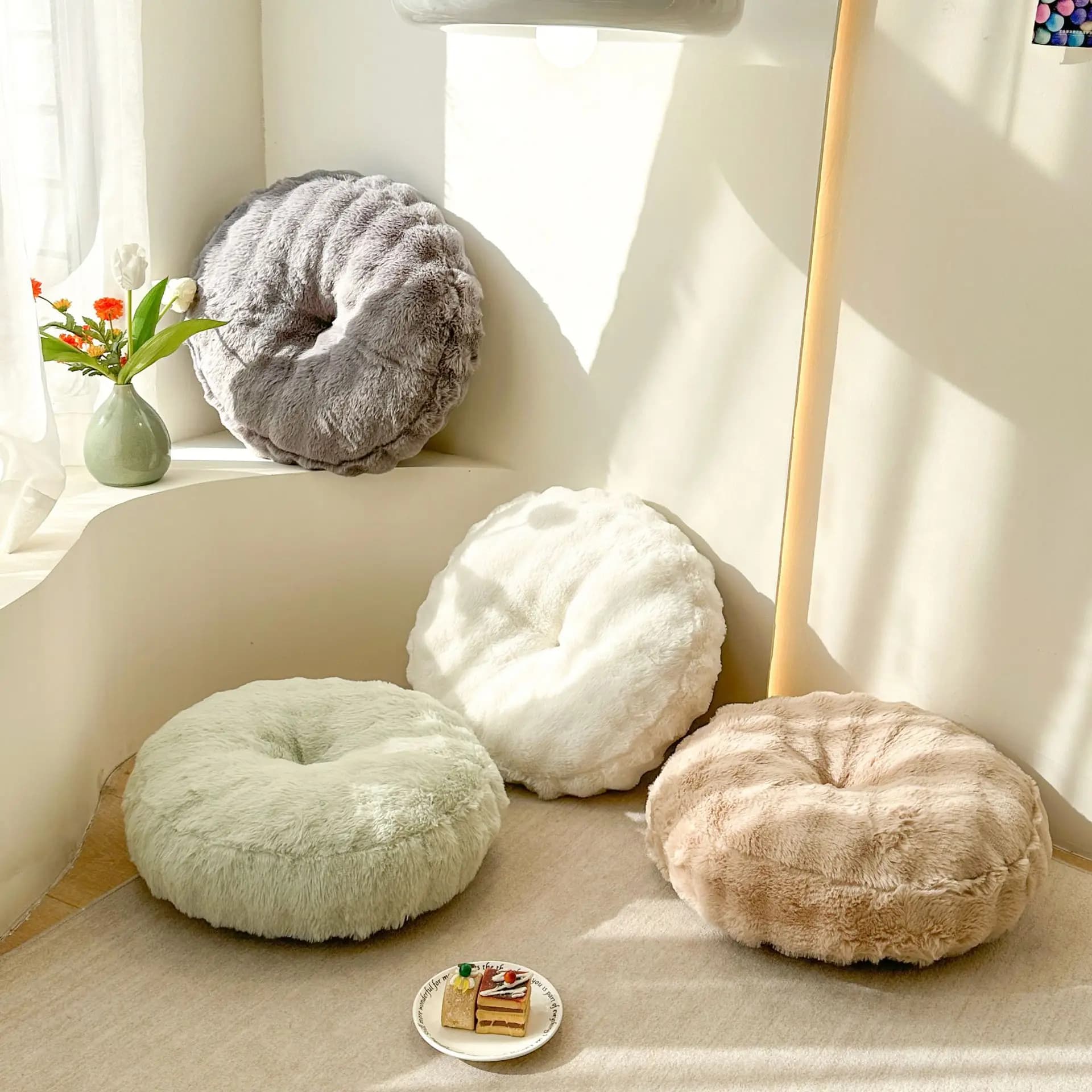 Winter Velvet Round Cushions Meditation Backrest Waist Lumbar Support Cushion for Sofa Bed Office Chair Floor Seat Yoga Cushions
