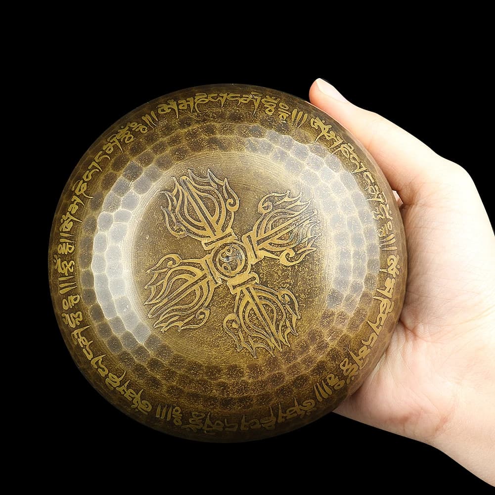 1PC Nepal Pure Copper Strip-grain Singing Bowl with Wooden Stick Yoga Meditation Scripture Buddha Sound Bowl Home Decor Ornament