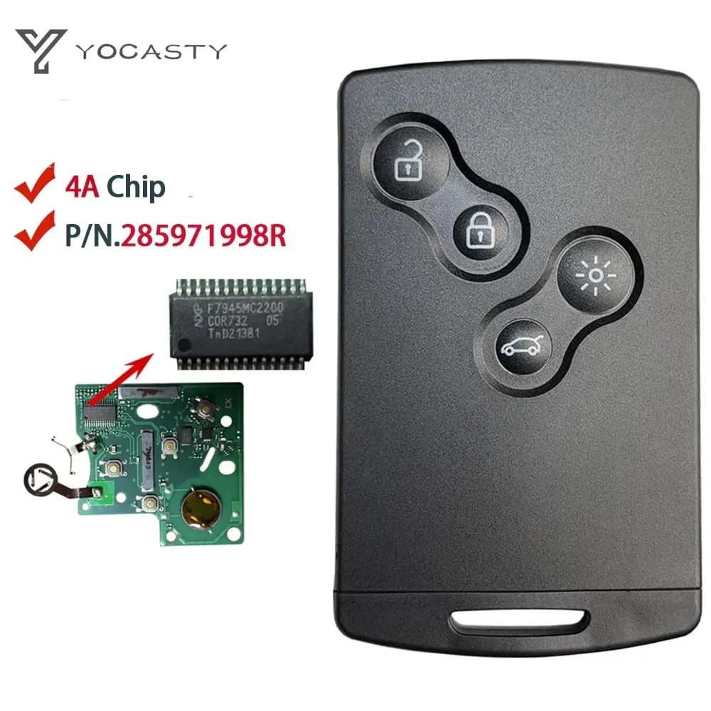 YOCASTY Chiave Smart Card Senza Chiave con Chip 4A 433 MHz per Renault 2009 2010 2014 2015 2017 Hands Free Clio IV Captur 285971998R