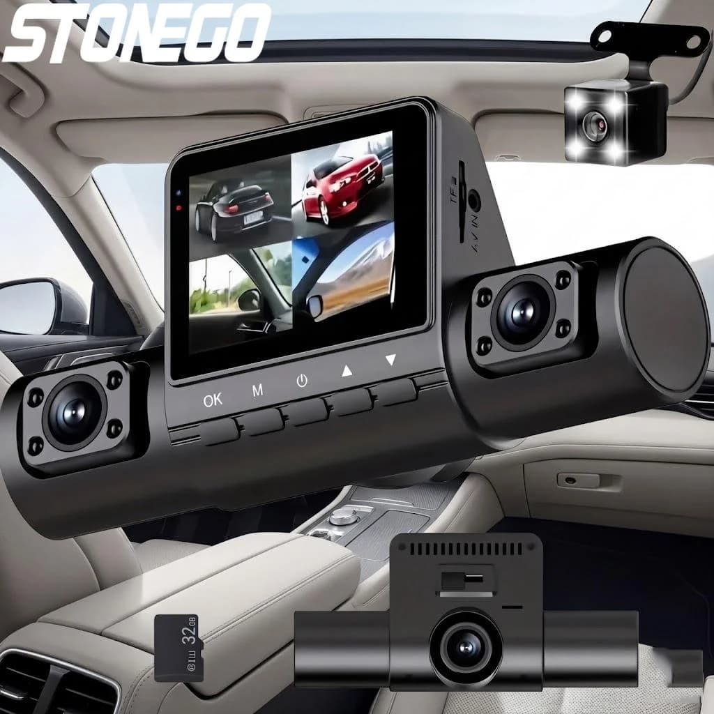 Dash Cam 1080P Full HD at 4 Lenti, Grand-angle, Loop Registration, Button Control, IPS Screen, Laptop Compatible, DVR for Cars