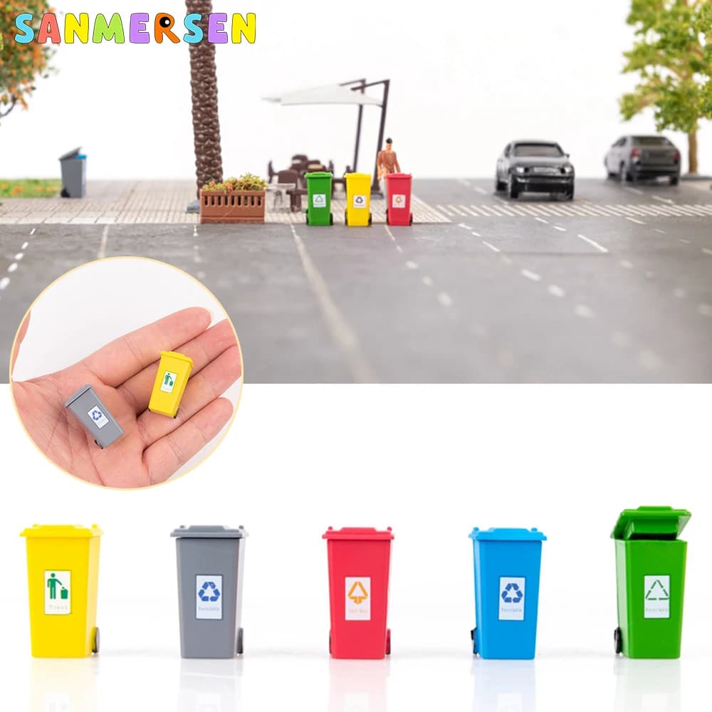 5 pz/set Dollhouse Miniature Mini bidone della spazzatura bidone della spazzatura giocattolo HO scala modello figura modello treno paesaggio accessori fai da te