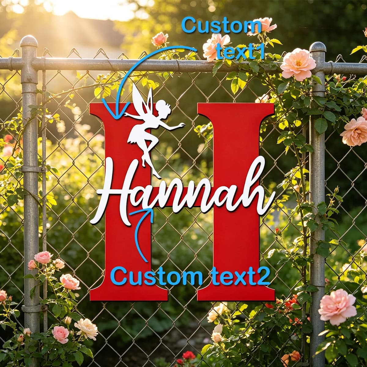 1pc Custom Fairy Initial Wooden Name Sign Personalized Double Text Wall Hanging Home Decor Gift