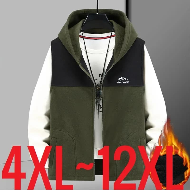 Giacca senza maniche da uomo di grandi dimensioni con cappuccio Gilet polare leggero caldo da uomo Big Plus 12XL 10XL Gilet sportivo invernale Casual Verde