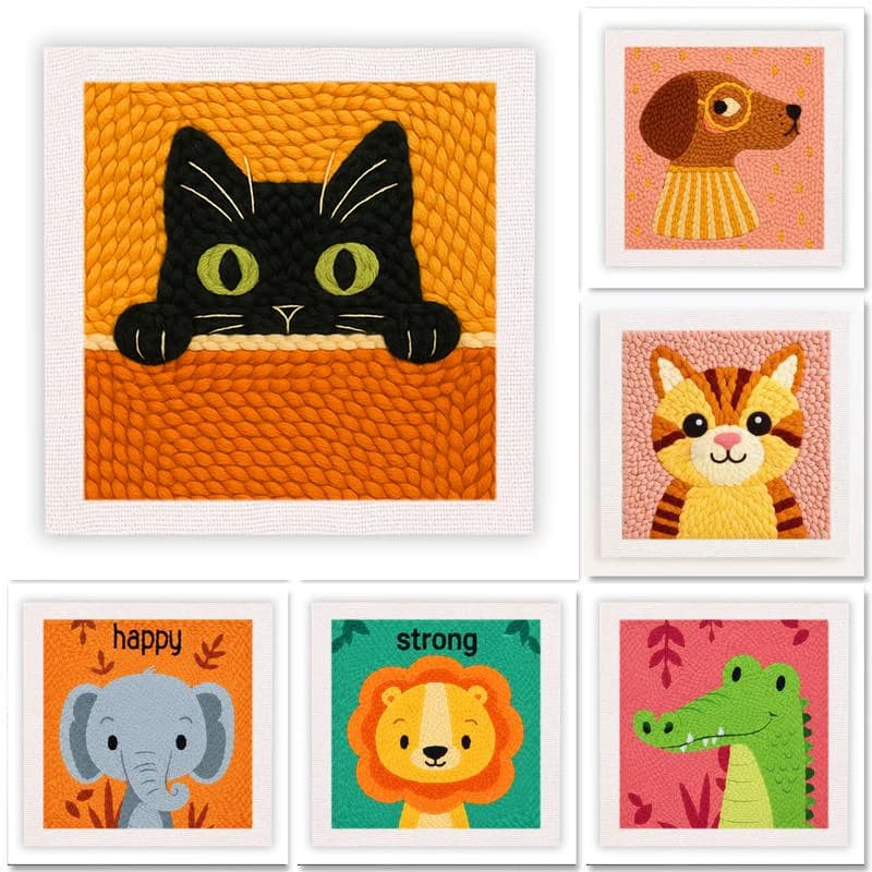 25x25cm Punch Needle Embroidery Starter Kits Lion Pattern for Adults Beginners Punch Needle Kits Easy Handicraft DIY Decor Gift