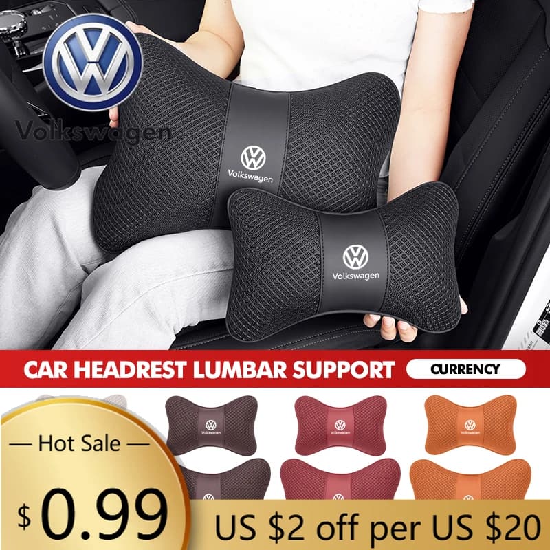 Cuscino di Supporto Lombare e Poggiatesta in Memory Foam per Auto Volkswagen VW, per Scirocco, Jetta, Beetle, Golf