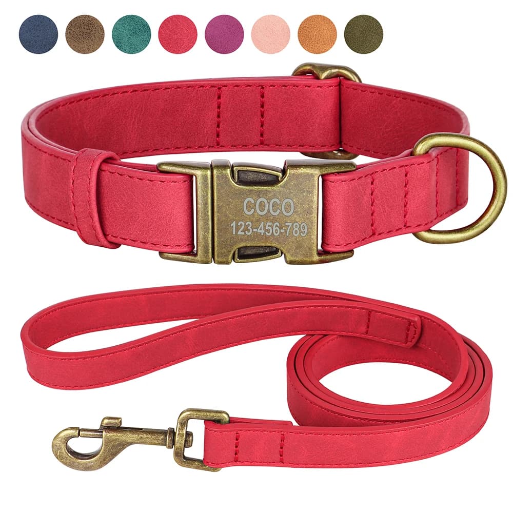 Set di guinzagli per collare per cani in pelle PU personalizzati collari per cani Anti-smarrimento personalizzati con fibbia in metallo incisa gratuita per cani di taglia piccola e media