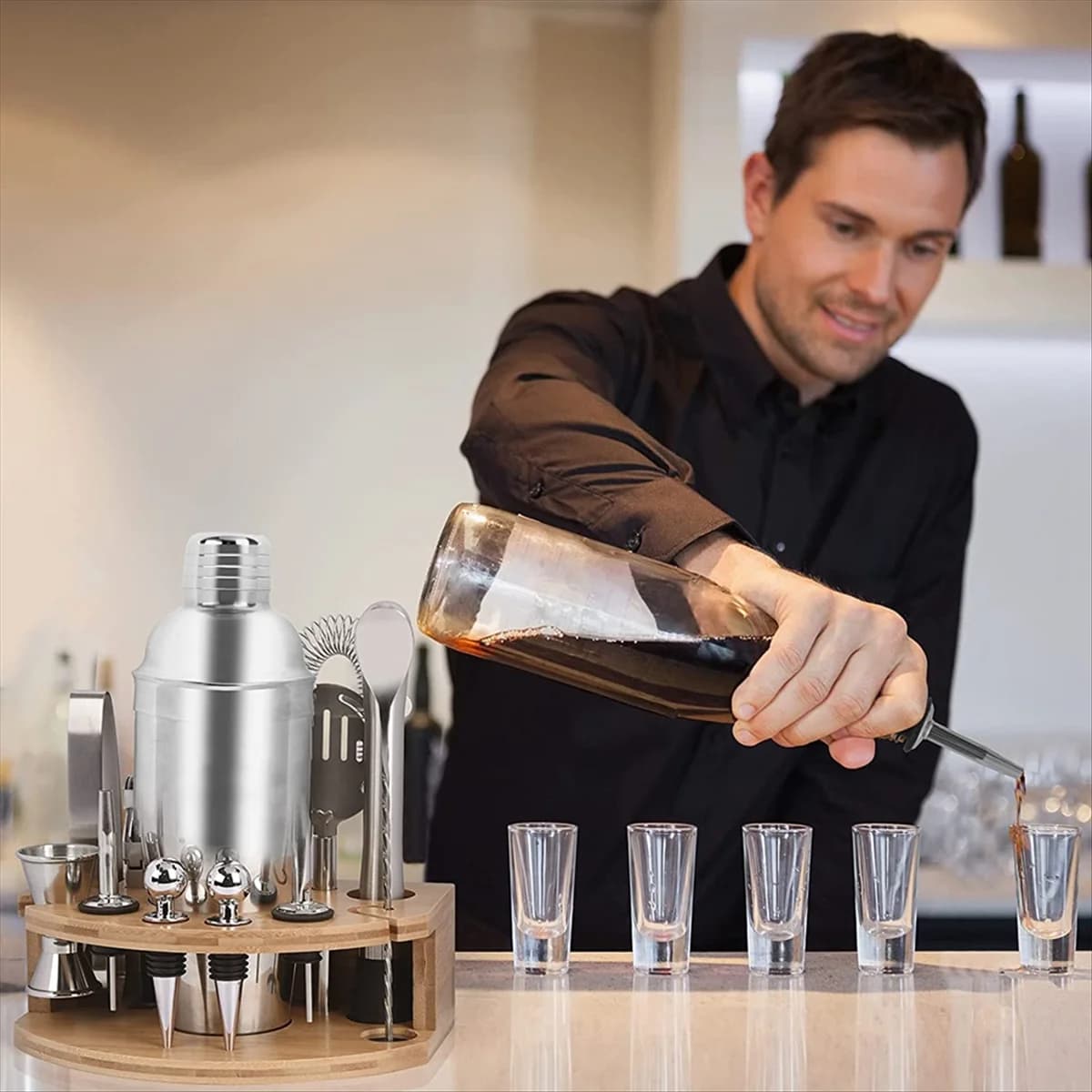 A71Z Set shaker per cocktail, set per cocktail Set di attrezzi da bar in acciaio inossidabile da 750 ml Kit da barista, accessori da bar per pub domestico