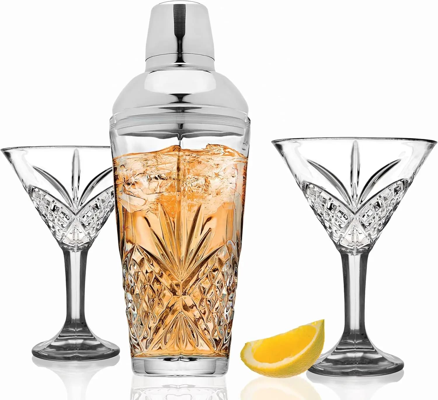 Set da Bar con Shaker per Cocktail e Bicchieri da Martini, Cristallo Senza Piombo Lavabile in Lavastoviglie, Collezione Dublin
