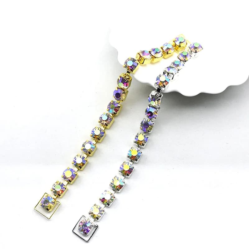 Catena decorativa con strass scintillanti a fila singola da 6 pezzi 13*162MM / fibbia di collegamento per bikini, adatta per cinturini di abbigliamento.