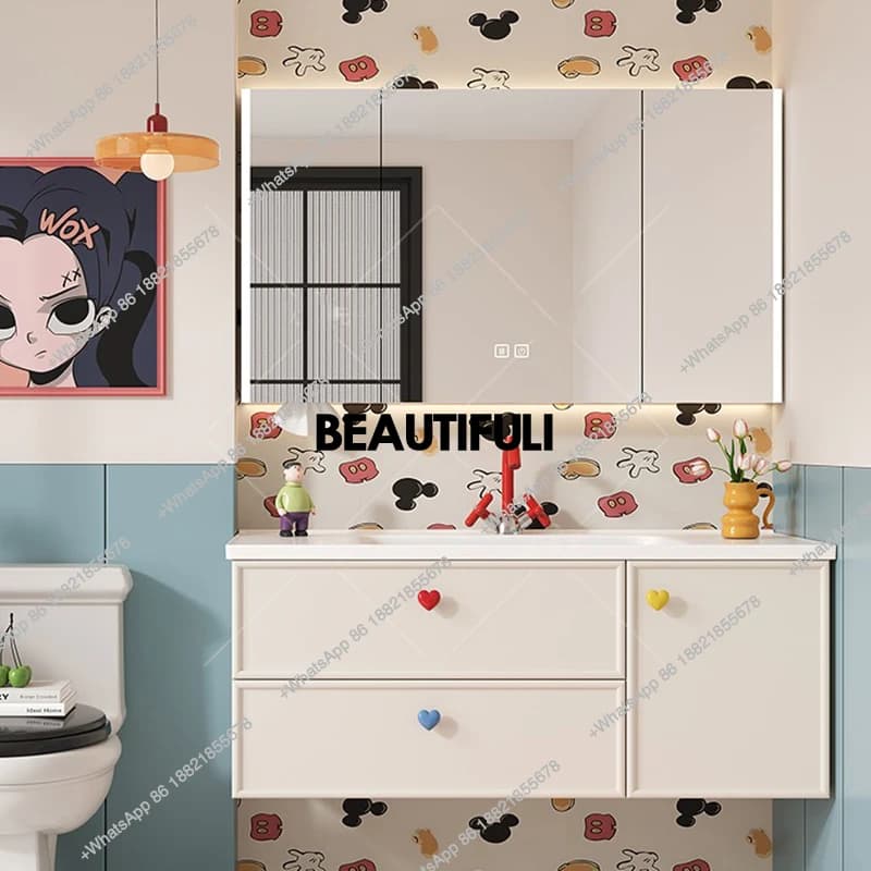 Specchio per organizer per WC Armadietto da bagno Vanity Decorazioni per la cura della pelle Armadio in legno Salvaspazio Gabinete bianco Mobili per la casa