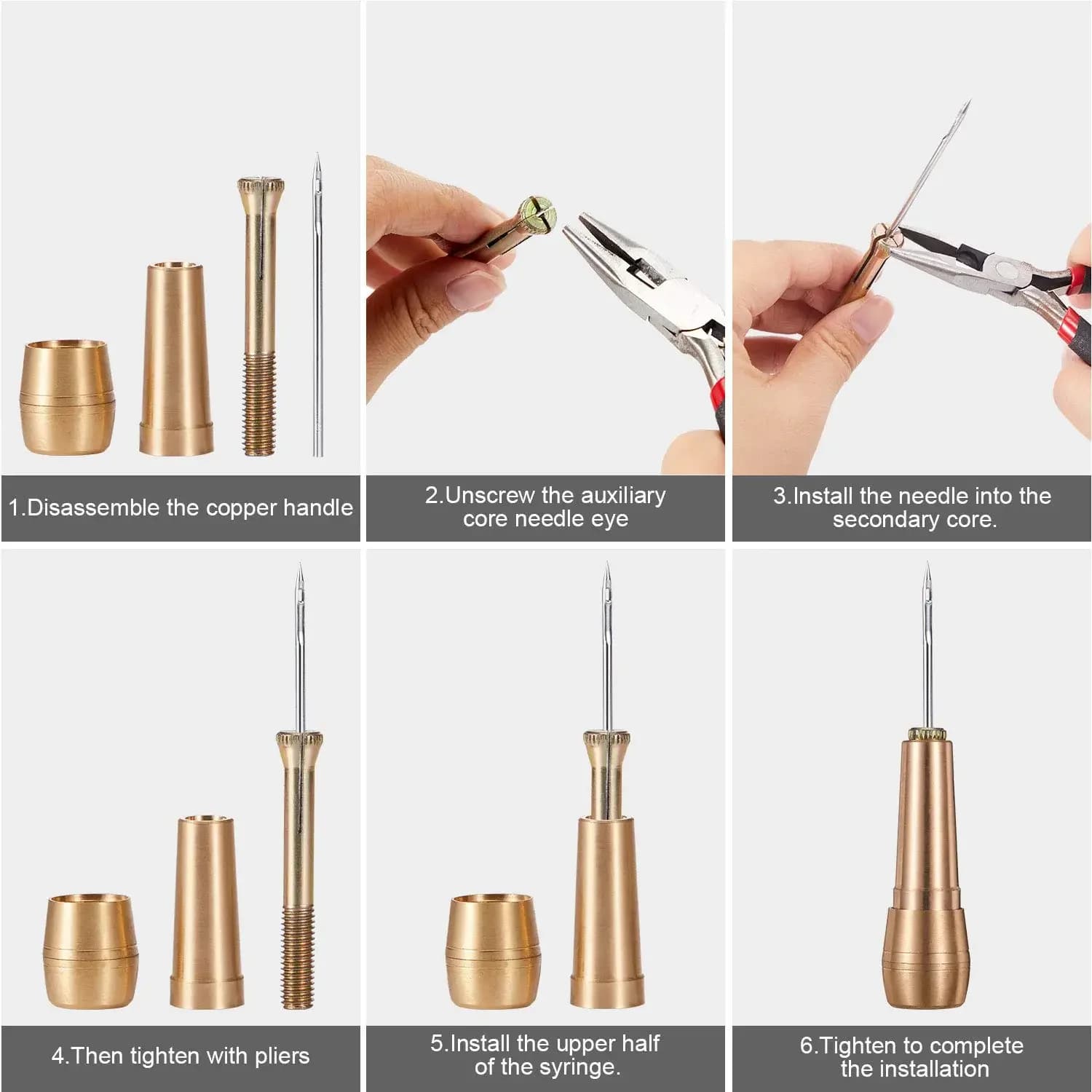 Leather Stitching Kit w/Copper Awl & Nylon Thread - Professional DIY Sewing Tools for Tent/Shoe Repair (Leatherworking Craft Set