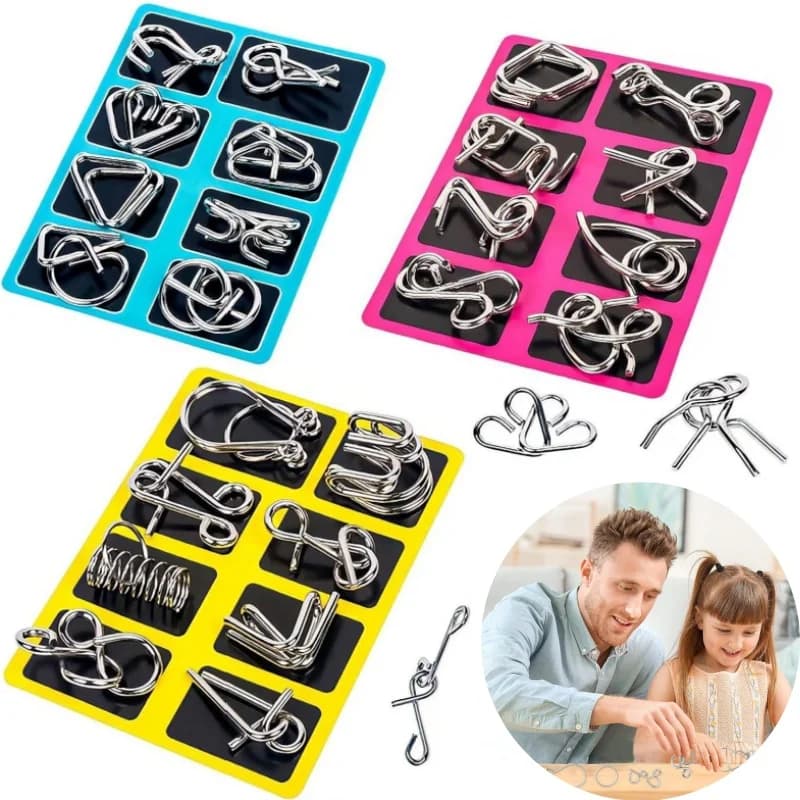 Chinese Kongming Lock 8 pezzi Set di puzzle in metallo Anelli ad incastro Rompicapo Sfida di memoria Giocattolo educativo per bambini Adulti