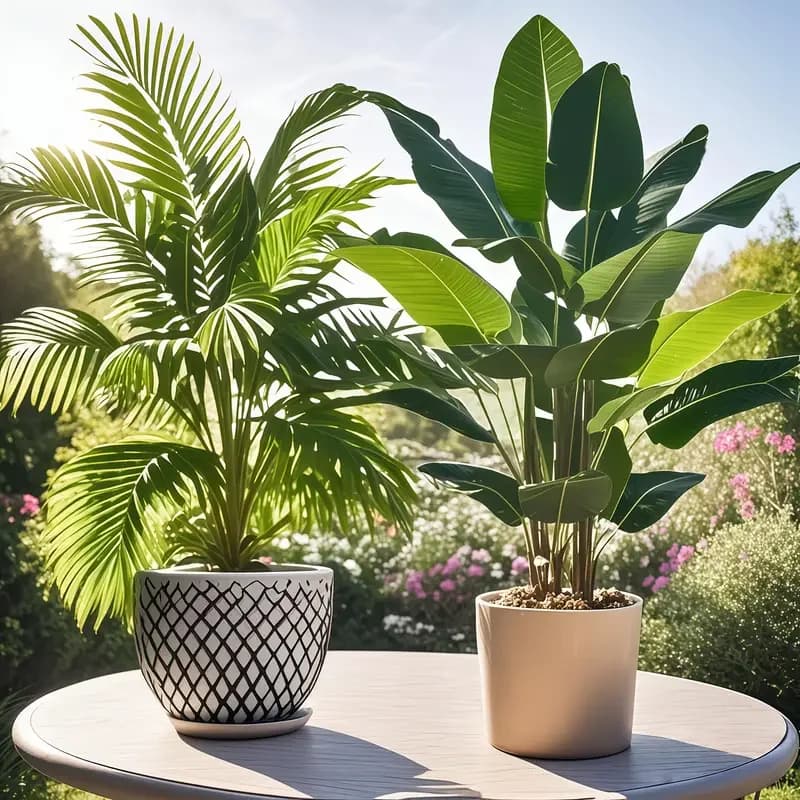 2 grandi palme artificiali e piante in vaso con foglie di banano, alte 60 cm, per decorazioni da giardino interno, H1620-87