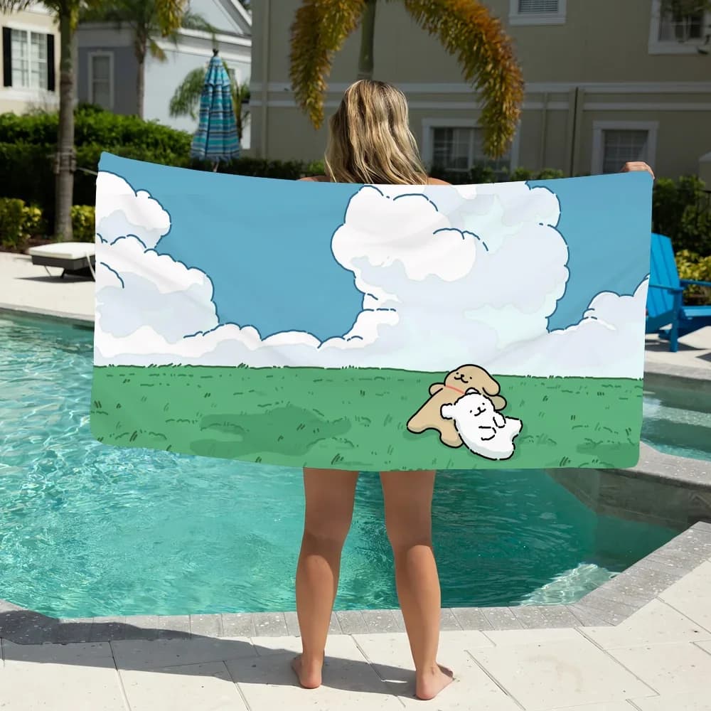 Asciugamano da spiaggia per piscina con linea Kawaii Asciugamano da spiaggia portatile ad asciugatura rapida con sabbia da viaggio all'aperto Coperta da bagno con tappetino sottile