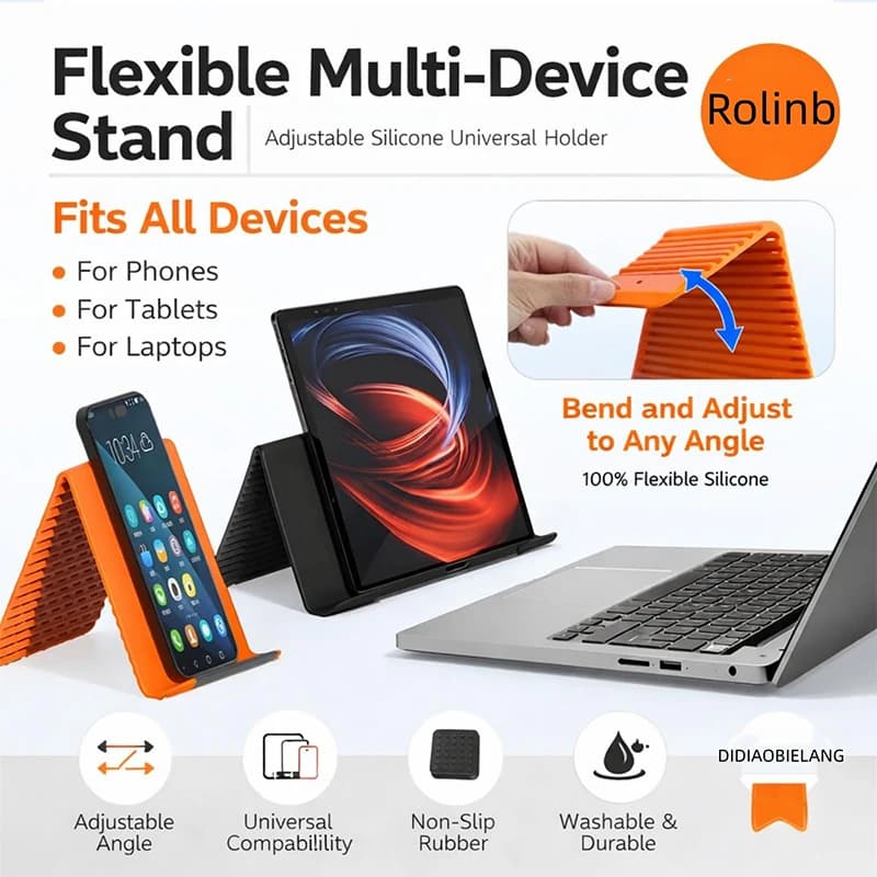 Supporto pieghevole in silicone per telefono, supporto regolabile portatile multi-angolo per tablet da scrivania, per iPhone, iPad, laptop, casa e ufficio
