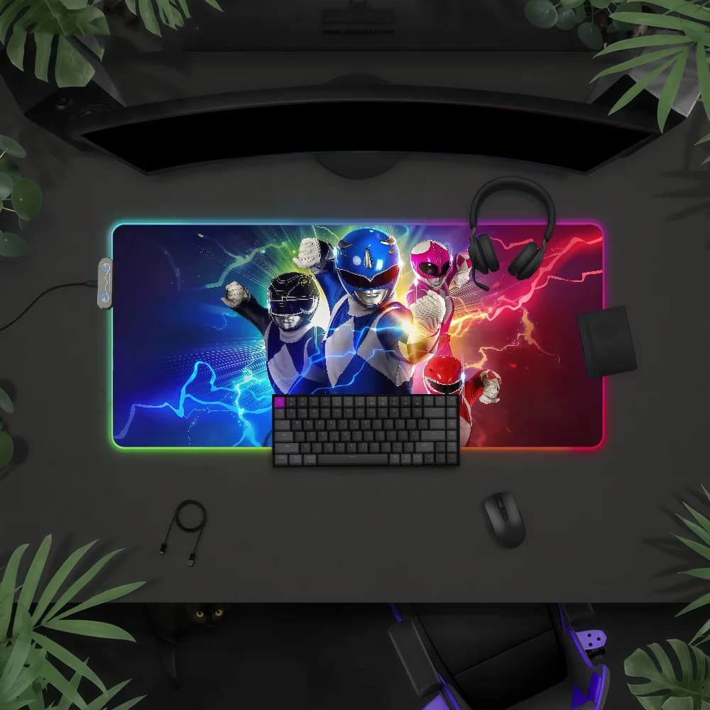 Tappetino per mouse da film impermeabile con luce LED RGB colorata, tappetino da scrivania antiscivolo per tastiera P-Power R-Rangers